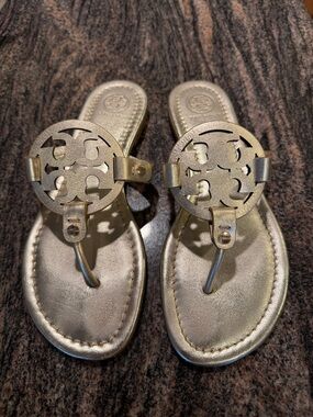 Tory Burch Metallic Gold Logo Thong Sandals